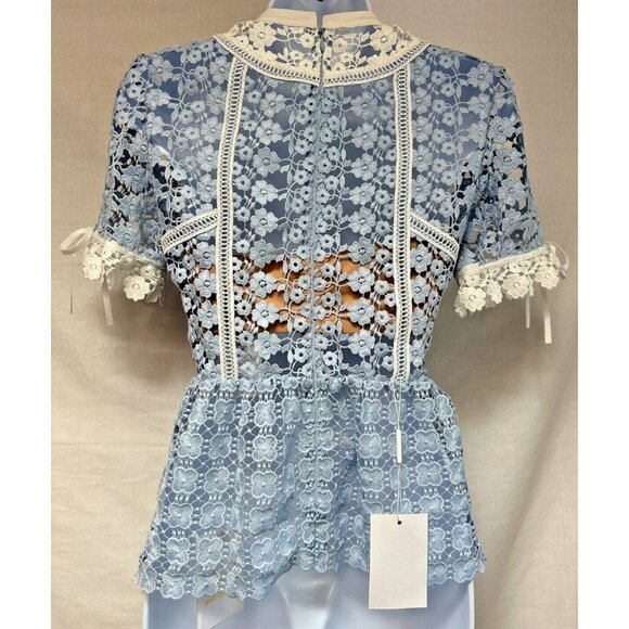 Self Portrait Blouse Top Petal Panelled Top Baby Blue Size 0 UK4 Orig Price $340 - Picture 9 of 16